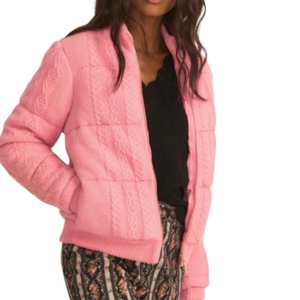 LoveShackFancy Andora Powder Blush Cable Knit Bomber Jacket - XS - Picture 2 of 7